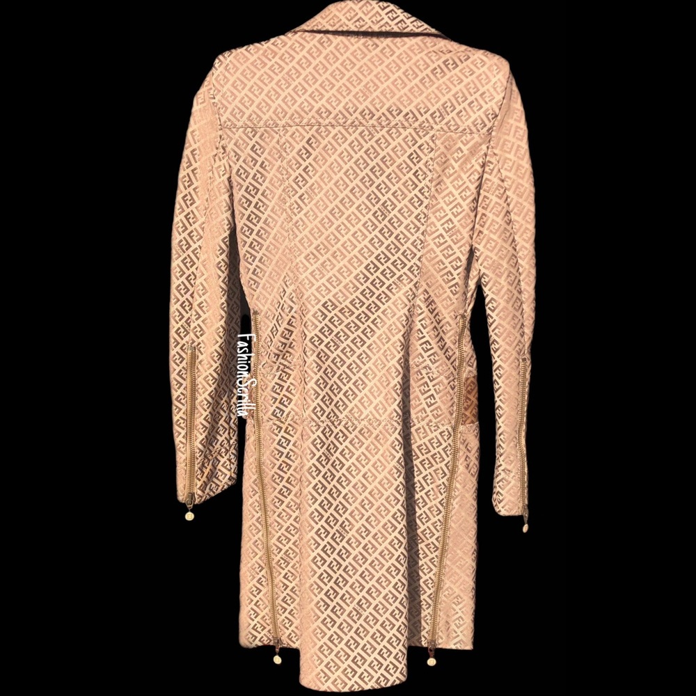 Fendi Vintage Mini Dress Trench Coat Jacket Monogram FF Logo Zucca Canvas Zip Up - Picture 12 of 16